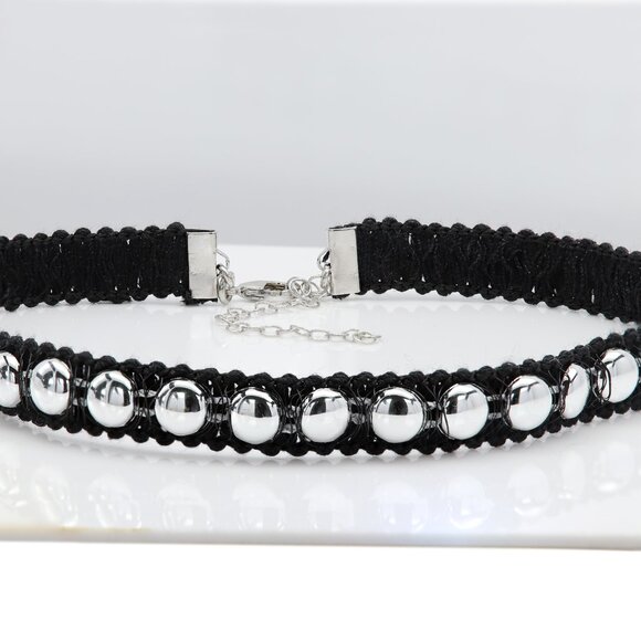 Black Lace Gothic Choker Adjustable black with Silver tone design cups (#13) - Picture 1 of 9